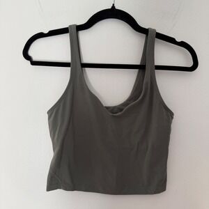 Lululemon Align Tank Top Size 6 Olive Green Nulu Cropped Yoga Bra LW1CW4S